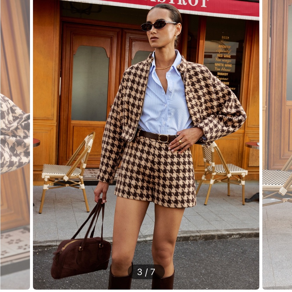 Chic Houndstooth Blazer and Shorts Set - Picture 2 of 12